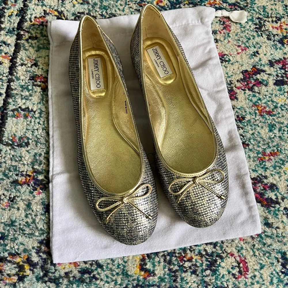 Jimmy Choo Walsh shimmer cheetah print flats